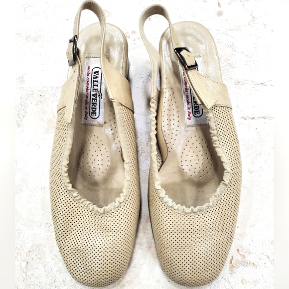 Valleverde sling back shoes womens size 36 US 6.5 beige perforated leather Italy - Picture 2 of 16